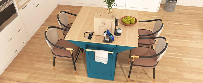 Versatile Rolling Kitchen Island with Drop Leaves and Power Outlet