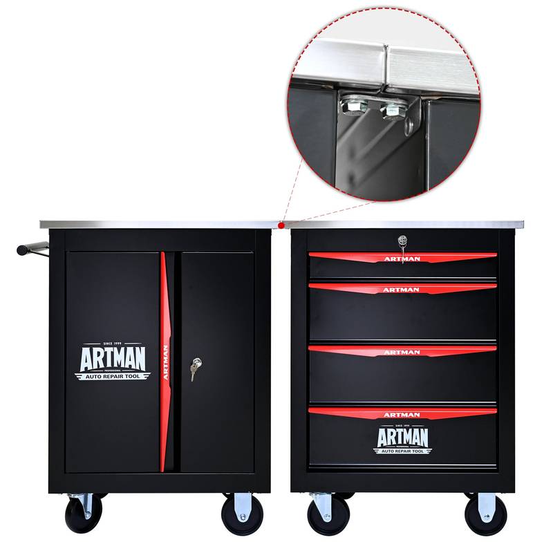 Versatile Double-Door Tool Cart - Black & Red
