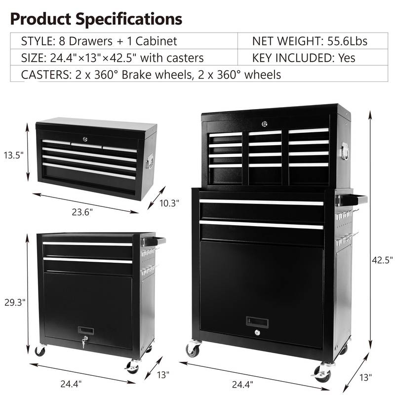 Rolling Tool Chest on Wheels - Mobile Storage Organizer