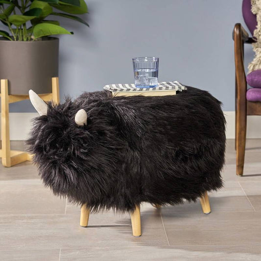 Charming Black Yak Ottoman - Cozy Footstool for Any Room