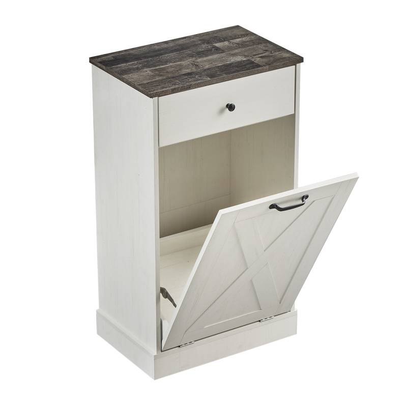 Sleek White Tilt Trash Cabinet