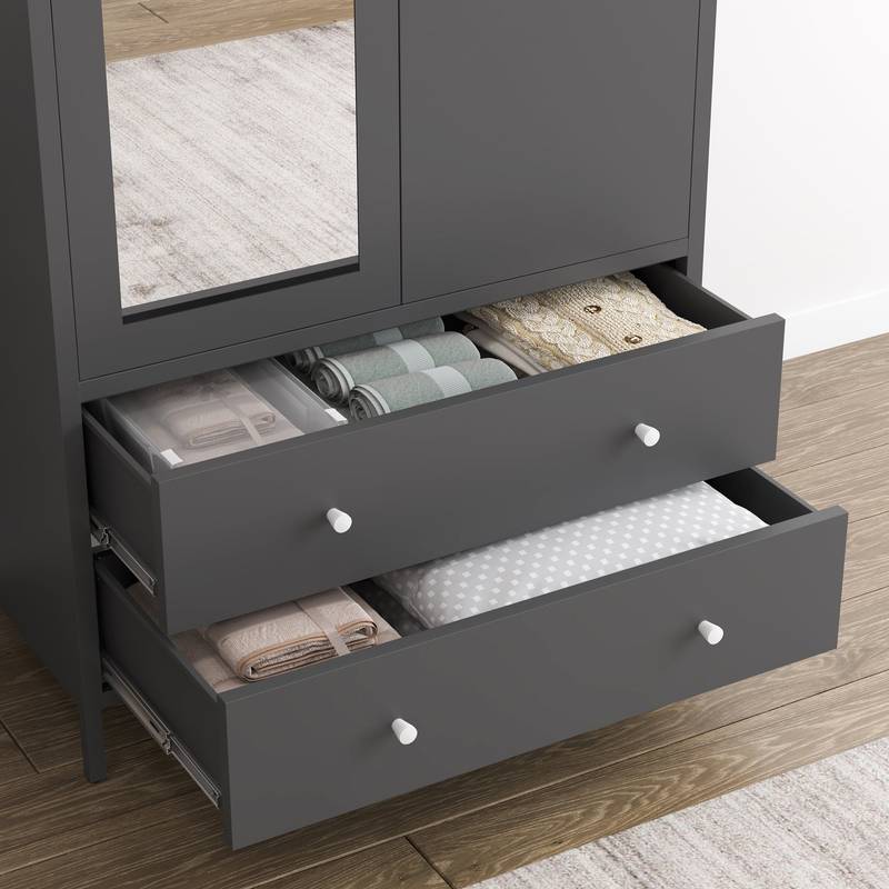 Sleek Metal Wardrobe with Mirror & Drawers