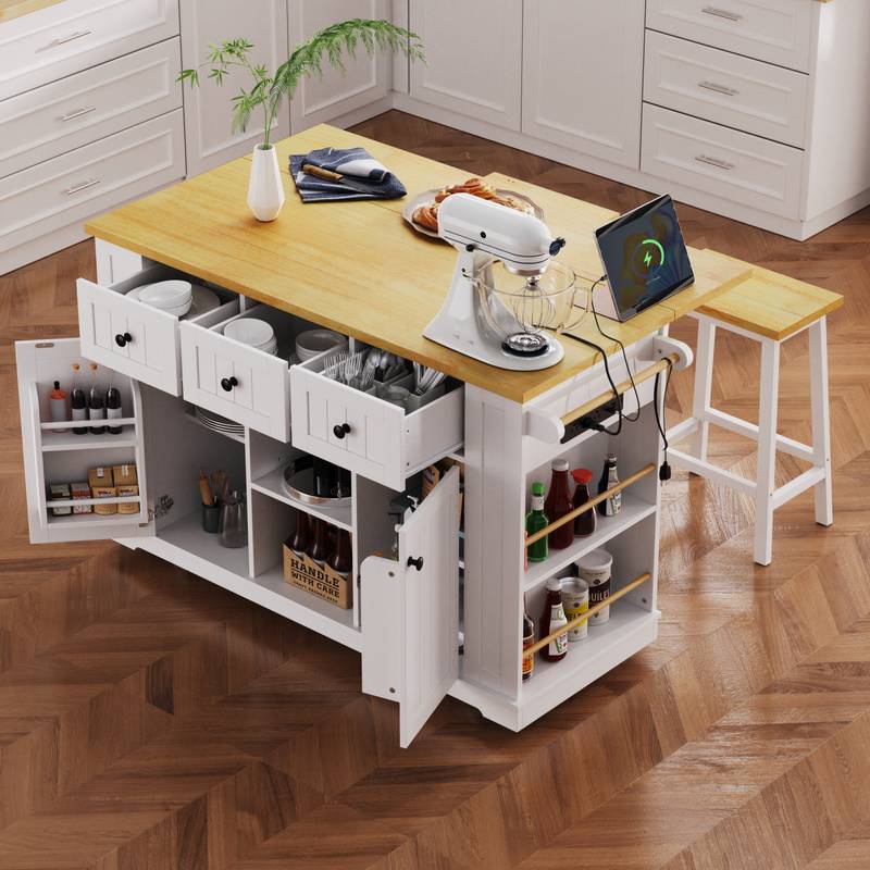 Cozy Kitchen Island with Bar Stools & Storage