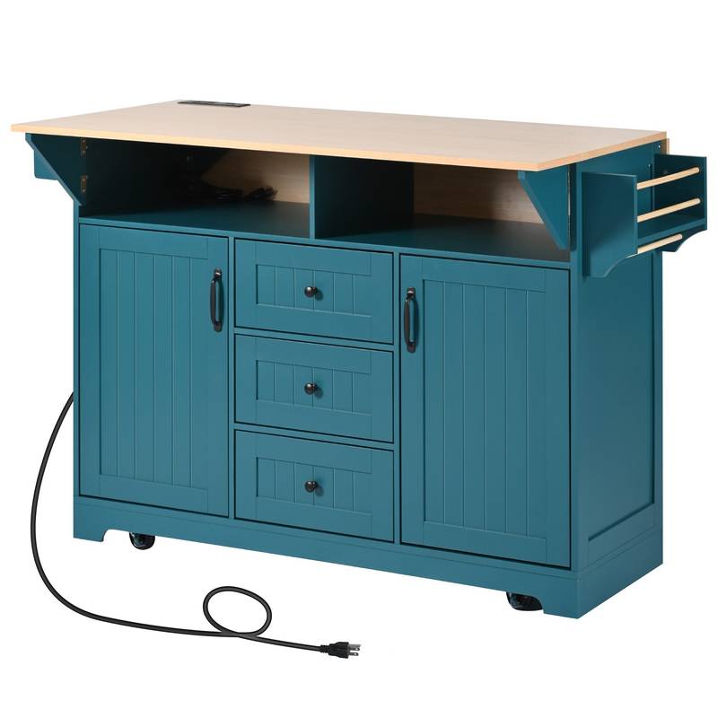 Versatile Rolling Kitchen Island with Drop Leaves and Power Outlet