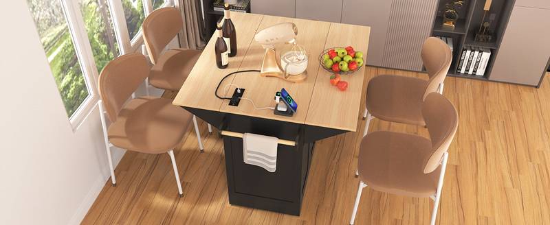 Versatile Kitchen Island Cart with Drop Leaves and Power Outlet