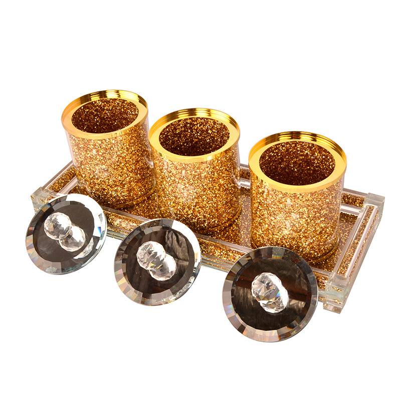 Glamour Canister Set: Tea, Sugar, and Coffee with Sparkling Tray