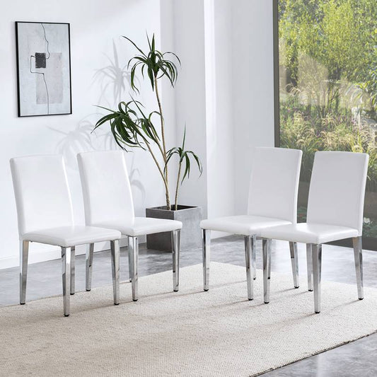 Chic White Leather Accent Chairs with Silver Legs