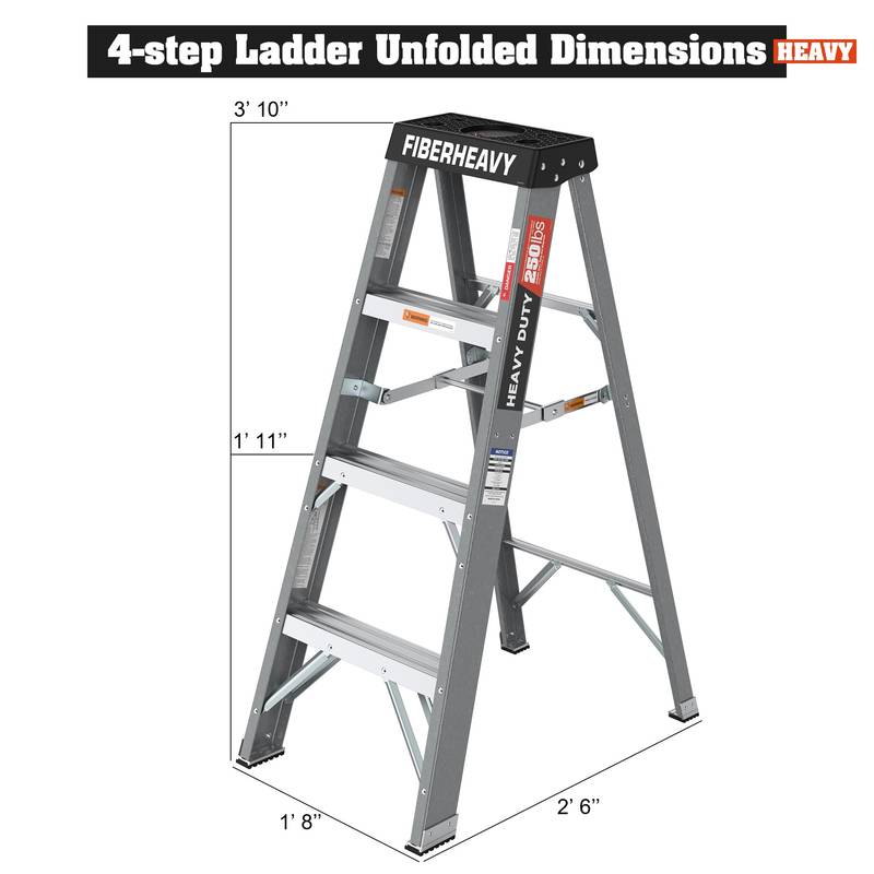 Sturdy Gray Fiberglass Step Ladder