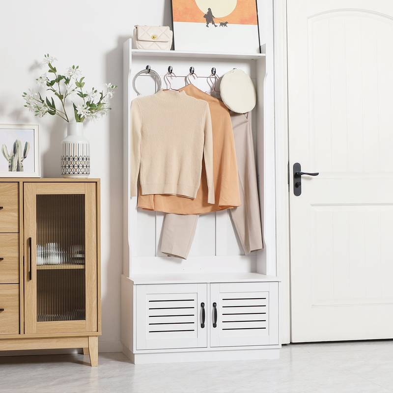 Chic Entryway Organizer with Coat Rack & Shoe Bench