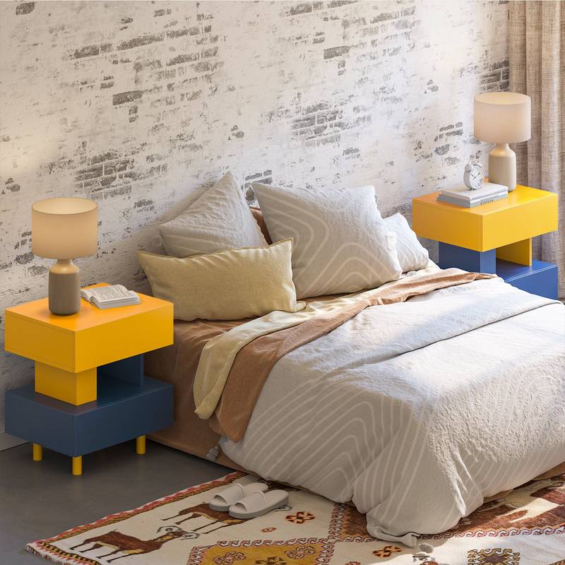 Chic Storage Nightstand in Yellow & Blue