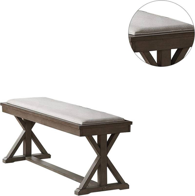 Chic Ash Gray Dining Bench with Cream Cushion