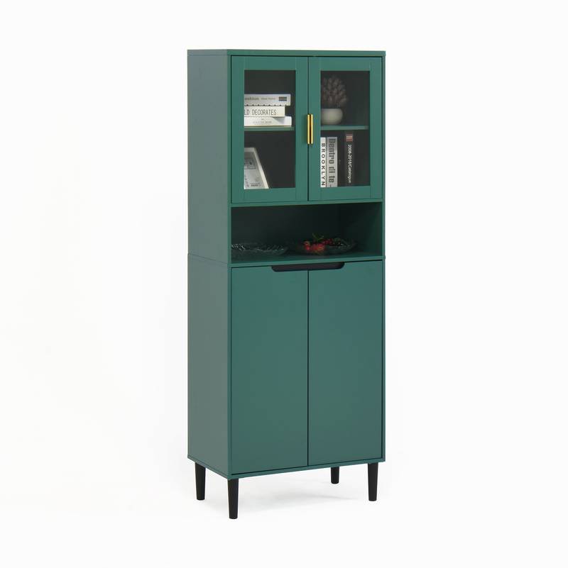 Stylish Green Glass Door Bookcase - Versatile Storage for Any Room