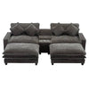 Cozy Black Chenille Sectional Sofa with Ottomans and USB Ports