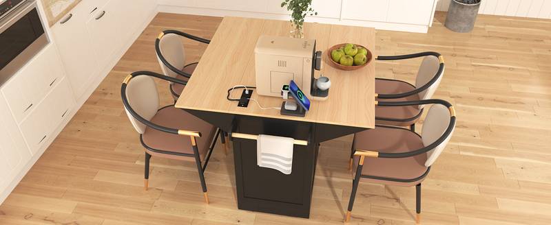 Versatile Kitchen Island Cart with Drop Leaves and Power Outlet