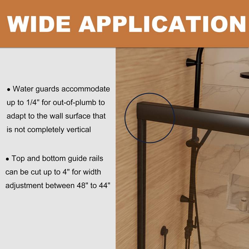Matte Black Sliding Shower Door with Clear Glass