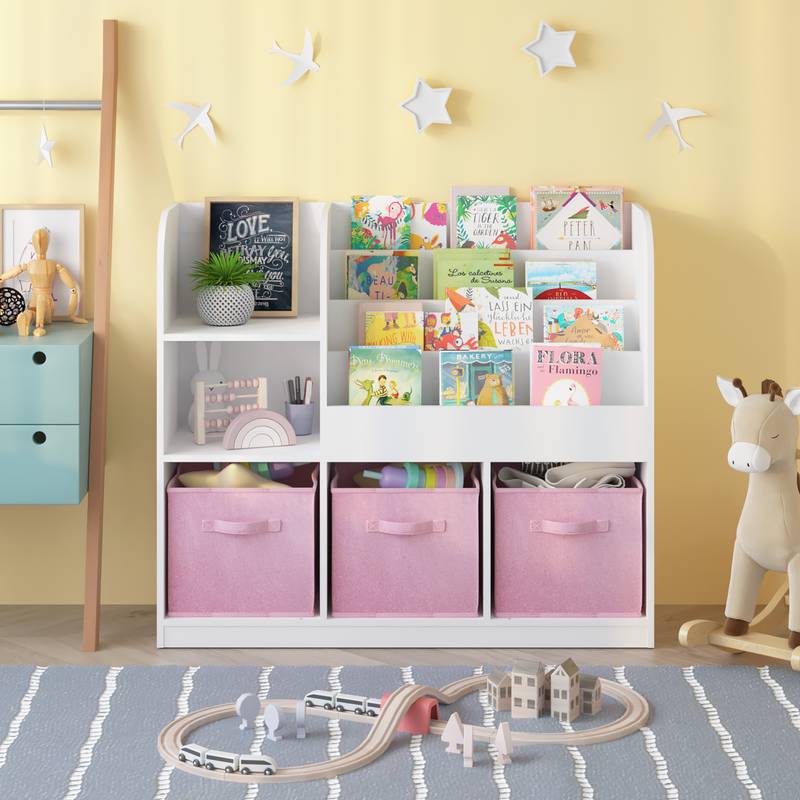 Whimsical Kids' Bookcase with Fun Fabric Drawers