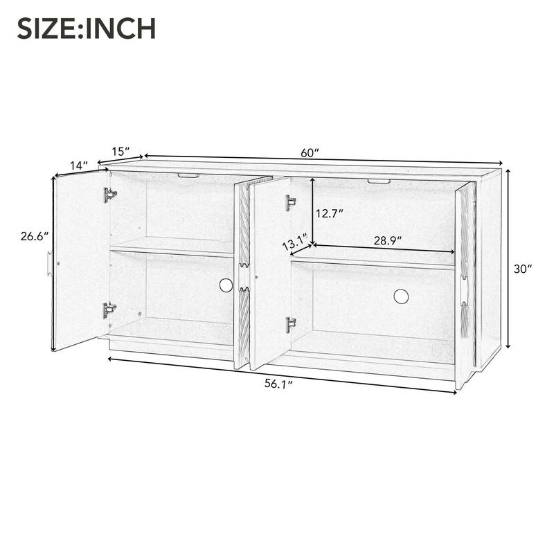Navy Blue Modern Sideboard with Stylish Handles and Adjustable Shelves