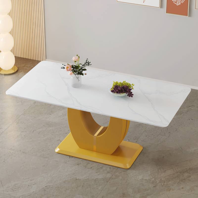 Elegant Marble-Style Dining & Desk Table with Gold Legs