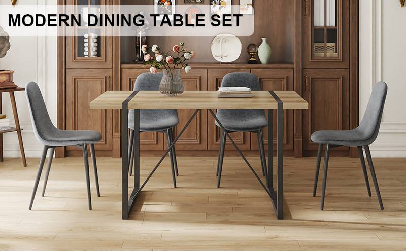 Rustic Modern Dining Set with Upholstered Chairs