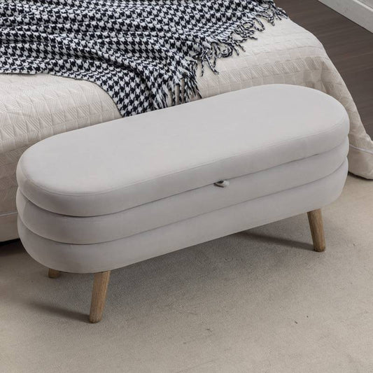 Cozy Velvet Storage Bench in Light Gray