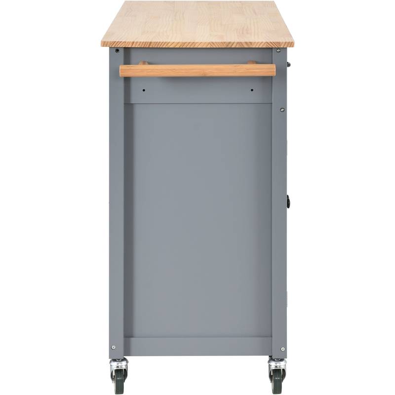 Rolling Kitchen Island with Wood Top and Storage