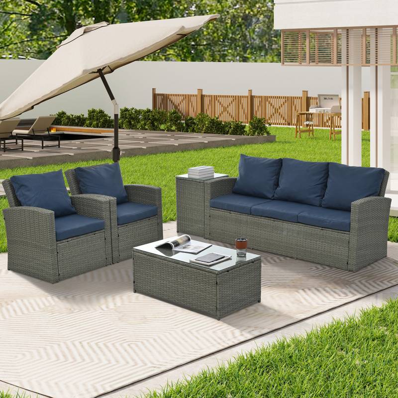 Cozy Wicker Patio Set with Glass Top
