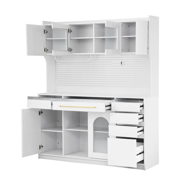 Stylish Buffet & Coffee Bar Storage with Hutch and Power Outlet