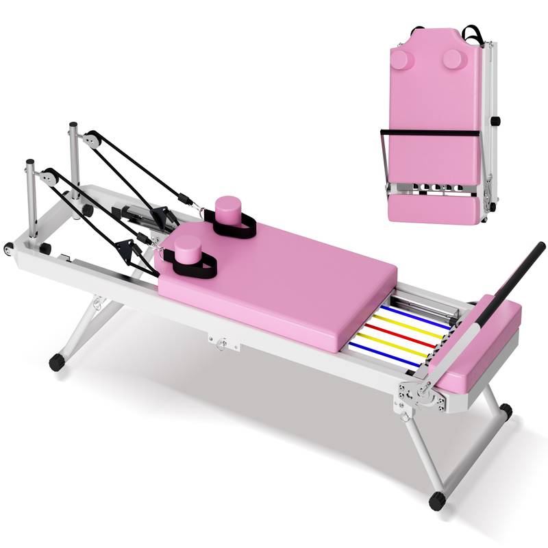 Pink Foldable Pilates Reformer for Home and Studio