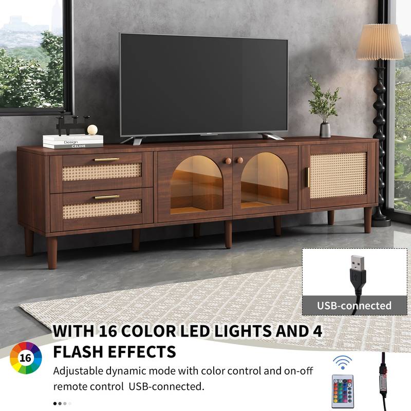 Rattan-Inspired TV Console with Stylish Storage