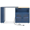 Navy Rolling Kitchen Island with LED Lights & Storage
