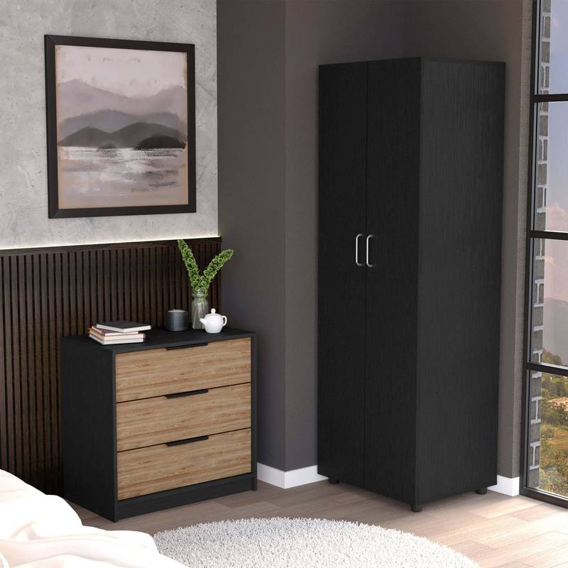 Chic Black & Pine Bedroom Duo: London Armoire & Egeo Dresser