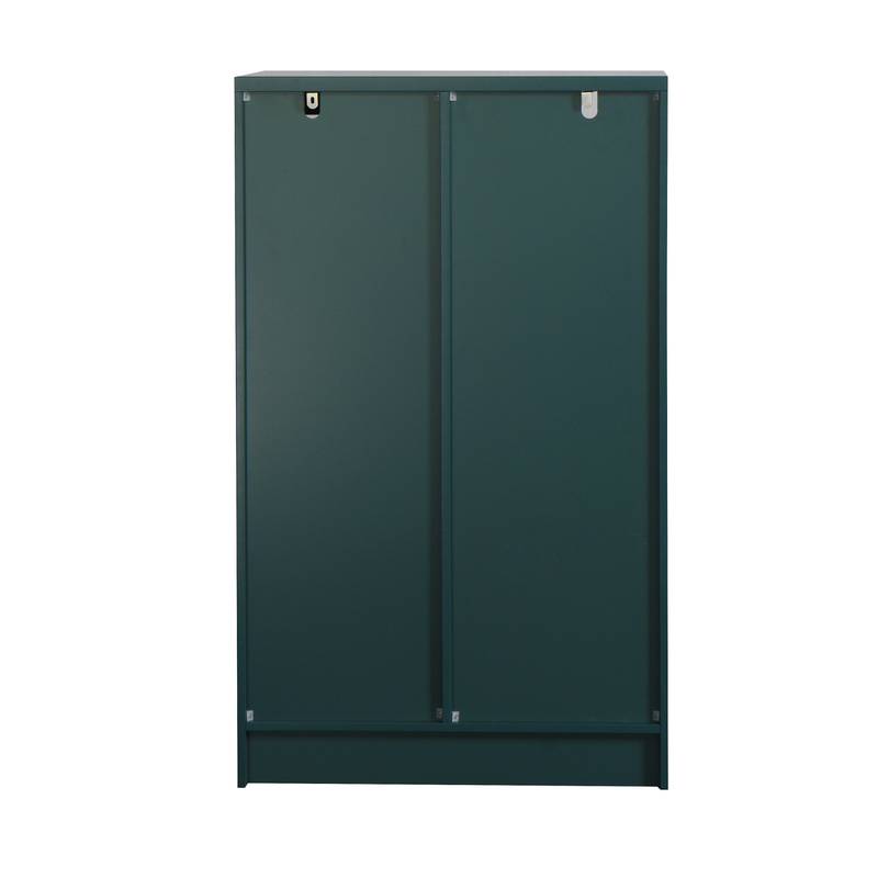 Chic Green Cabinet with Glass Doors and Open Storage