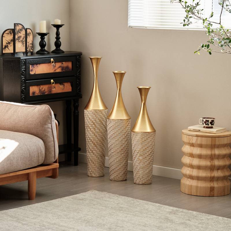 Chic Woven Metal Vase Trio