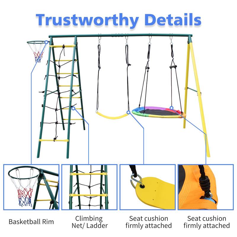 Backyard Metal Swing Set with Safety Belt