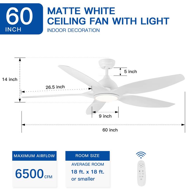 Sleek LED Ceiling Fan with White Blades