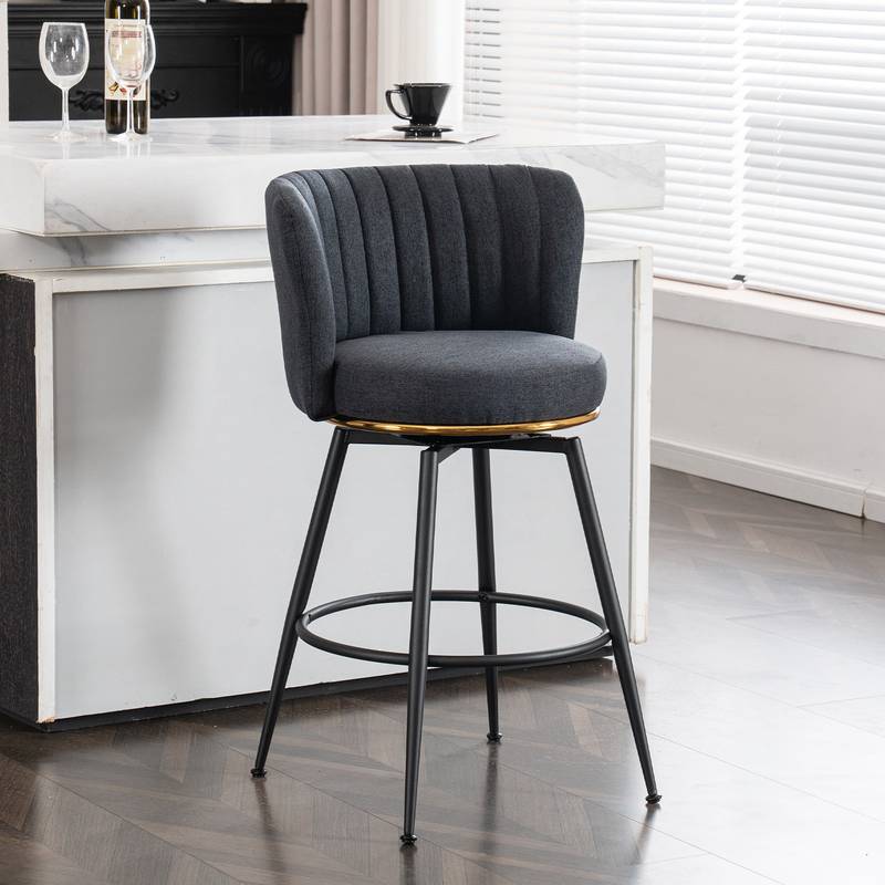 Stylish Gray Swivel Bar Stools with Metal Accents