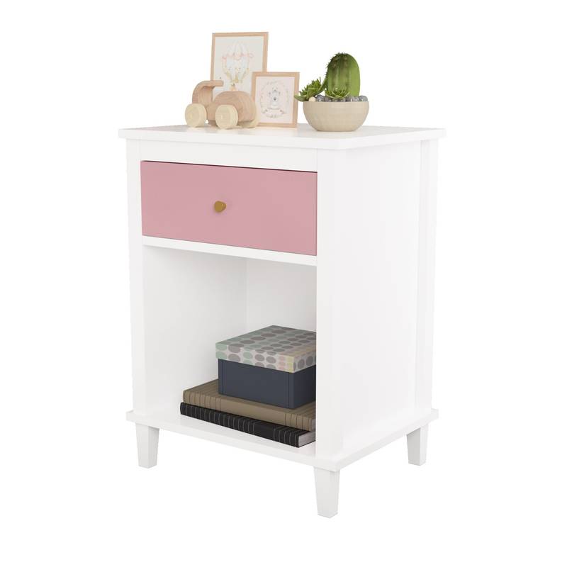 Charming Pink Wooden Nightstand with Shelf & Drawer