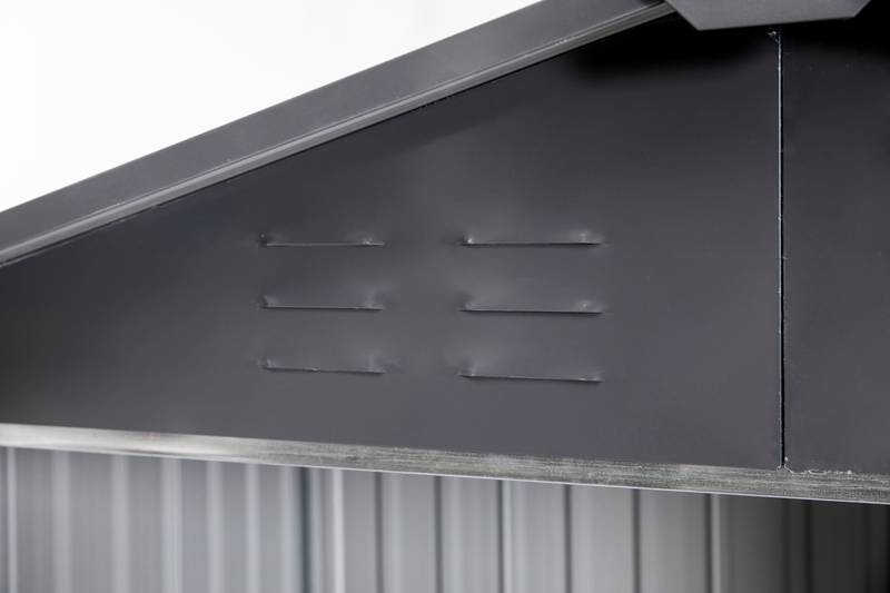 Stylish Gray and White Garden Shed for Outdoor Tool Storage