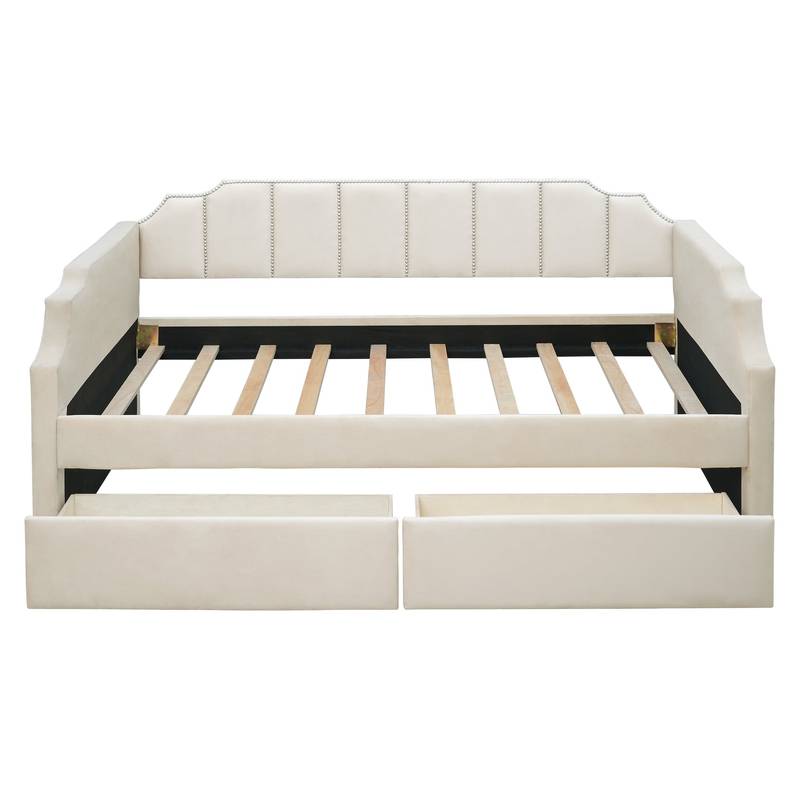 Cozy Beige Twin Daybed with Storage Drawers
