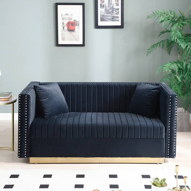 Velvet Charm Loveseat - Chic Channel Tufted Sofa with Pillows
