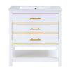 Navy Blue & White Chic Bathroom Vanity with Open Storage