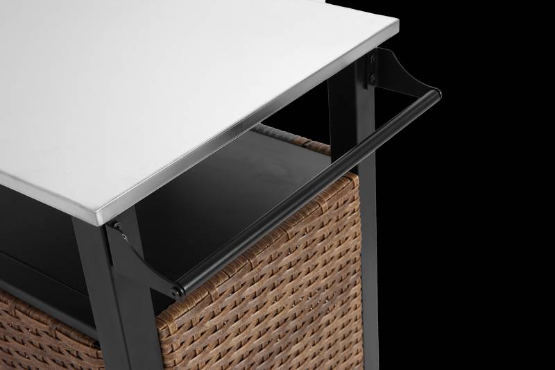 Chic Wicker Rolling Bar Cart with Stainless Steel Top