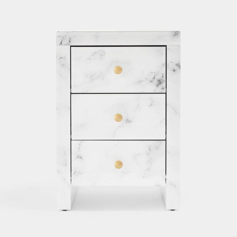Chic Marble Nightstand with Three Drawers