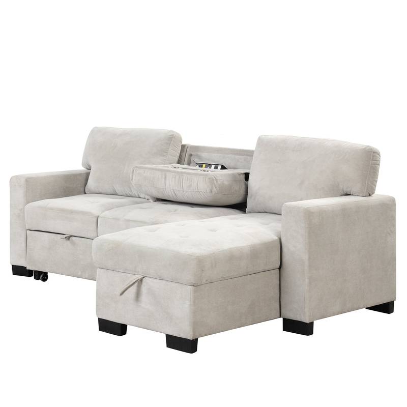 Chic Light Gray Chaise Lounge with Hidden Storage and USB Charger