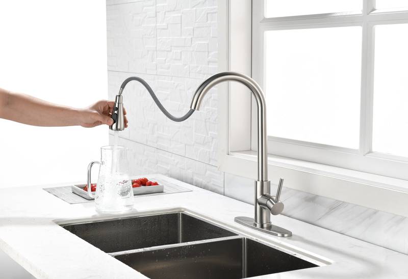 Sleek Pull-Down Kitchen Faucet with Brushed Nickel Finish