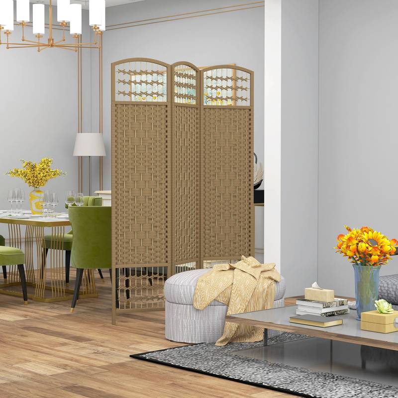 Natural Three-Panel Folding Room Divider