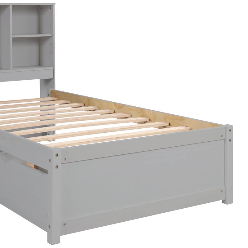 Cozy Grey Twin Bed with USB Charging & Storage Headboard