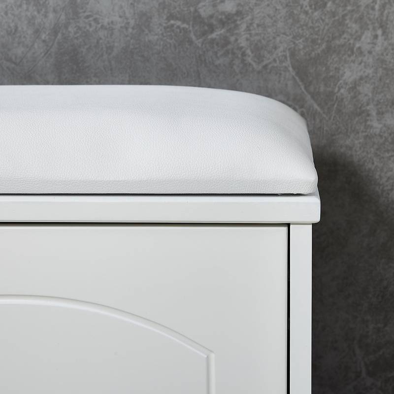 Cozy White Shoe Storage Bench with Cushion and Adjustable Drawer