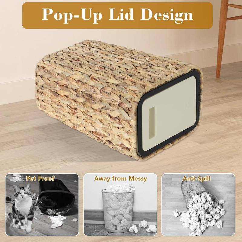 Chic Boho Woven Trash Can with Lid