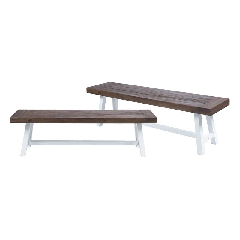 Chic Dark Brown & White Outdoor Benches (Set of Two)